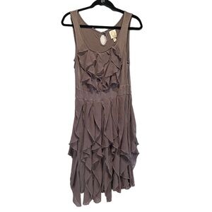Ric Rac Anthropology Dress Womens Small Sleeveless Fit Flare Ruffle Cocktail tan